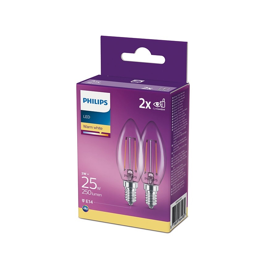 CONJUNTO 2x Lâmpada LED Philips B35 E14/2W/230V 2700K