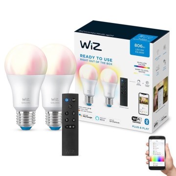CONJUNTO 2x Lâmpada LED RGBW com regulação A60 E27/8,5W/230V 2200-6500K Wi-Fi + controlo remoto - WiZ