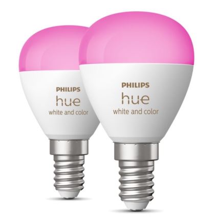 CONJUNTO 2x Lâmpada LED RGBW com regulação Philips Hue White And Color Ambiance P45 E14/5,1W/230V 2000-6500K