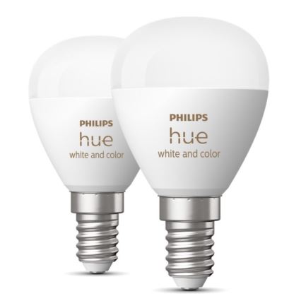 CONJUNTO 2x Lâmpada LED RGBW com regulação Philips Hue White And Color Ambiance P45 E14/5,1W/230V 2000-6500K