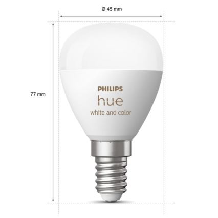 CONJUNTO 2x Lâmpada LED RGBW com regulação Philips Hue White And Color Ambiance P45 E14/5,1W/230V 2000-6500K