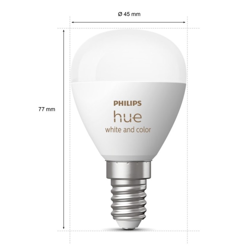 CONJUNTO 2x Lâmpada LED RGBW com regulação Philips Hue White And Color Ambiance P45 E14/5,1W/230V 2000-6500K