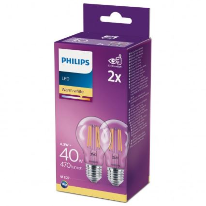 CONJUNTO 2x Lâmpada LED VINTAGE Philips A60 E27/4,3W/230V 2700K