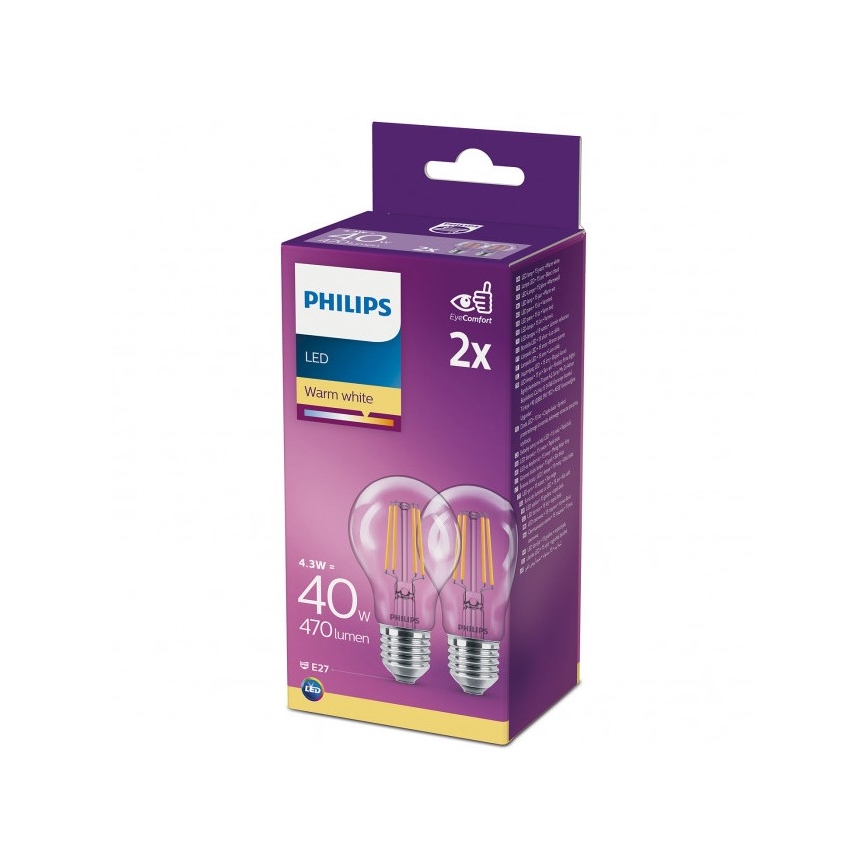CONJUNTO 2x Lâmpada LED VINTAGE Philips A60 E27/4,3W/230V 2700K
