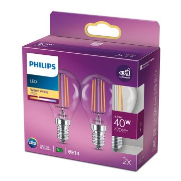 CONJUNTO 2x Lâmpada LED VINTAGE Philips E14/4,3W/230V 2700K