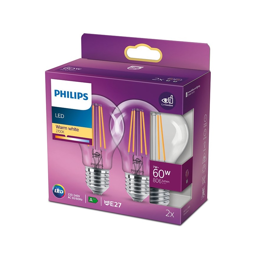 CONJUNTO 2x Lâmpada LED VINTAGE Philips E27/7W/230V 2700K