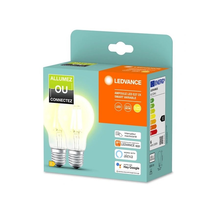 CONJUNTO 2x Lâmpada regulável LED SMART+ A60 E27/6W/230V 2700K - Ledvance