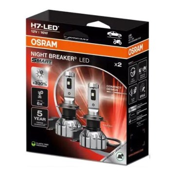 CONJUNTO 2x Lâmpadas de carro LED NIGHT BREAKER H7 PX26d/16W/12V 6000K - Osram
