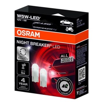 CONJUNTO 2x Lâmpadas de carro LED NIGHT BREAKER W2.1x9.5d/1W/12V 5700K - Osram