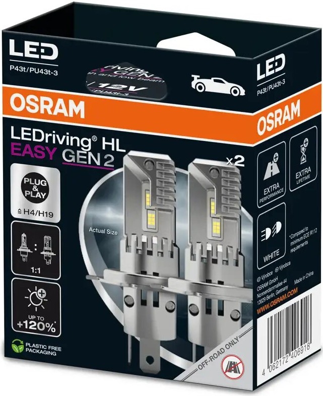 CONJUNTO 2x Lâmpadas de carro LEDriving H4/H19 P43t/PU43T-3/25W/12V 6500K - Osram