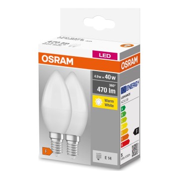 CONJUNTO 2x Lâmpadas LED B38 E14/4,9W/230V 3000K - Osram