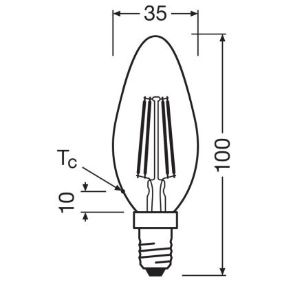 CONJUNTO 2x Lâmpadas LED FILAMENT B35 E14/4W/230V 4000K - Osram