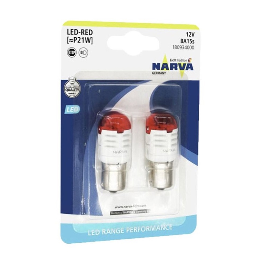 CONJUNTO 2x Lâmpadas LED para carro P21W BA15s/1,75W/12V vermelho - Narva 18093RPNVAB2