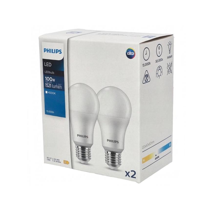 CONJUNTO 2x Lâmpadas LED Philips A67 E27/13W/230V 4000K