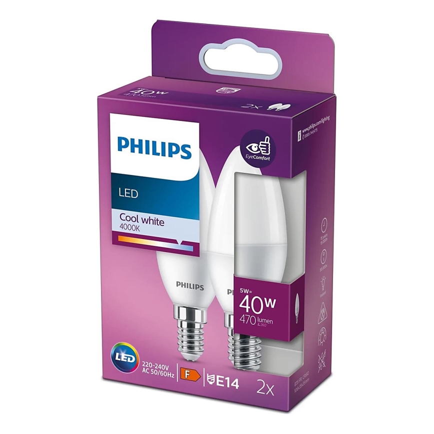 CONJUNTO 2x Lâmpadas LED Philips B35 E14/5W/230V 4000K