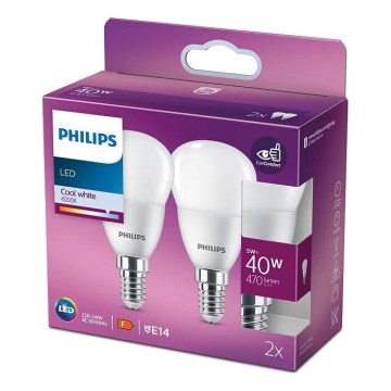 CONJUNTO 2x Lâmpadas LED Philips P45 E14/5W/230V 4000K