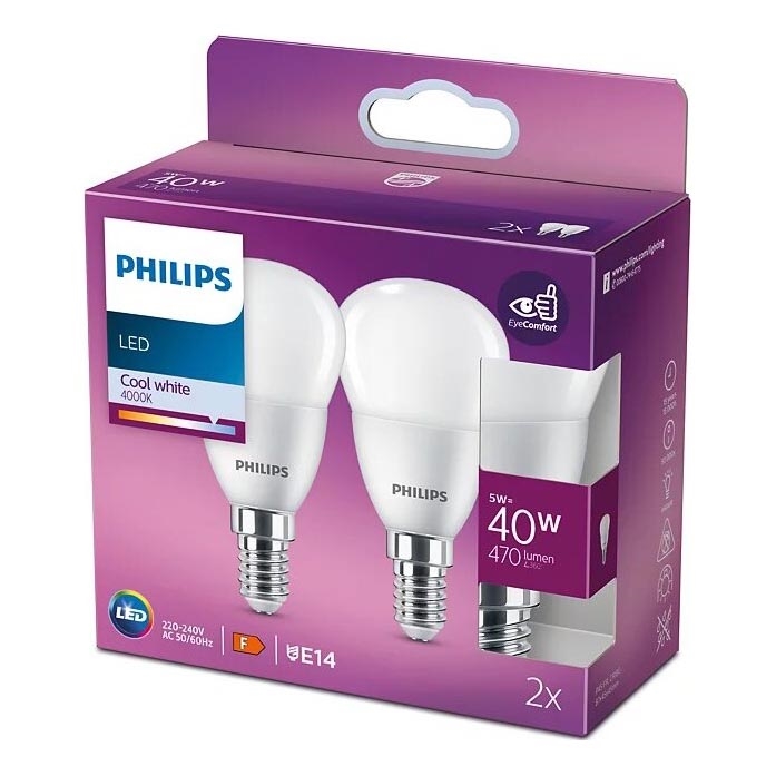 CONJUNTO 2x Lâmpadas LED Philips P45 E14/5W/230V 4000K