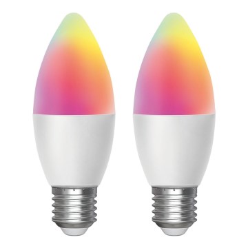 CONJUNTO 2x Lâmpadas LED RGBW com regulação MESH Inteligente C37 E27/6,5W/230V 2700-6500K + comando - Aigostar