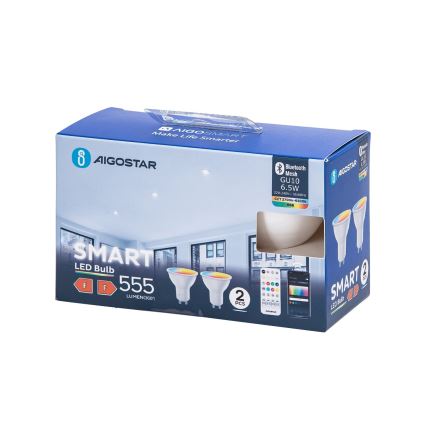 CONJUNTO 2x Lâmpadas LED RGBW com regulação MESH Inteligente GU10/6,5W/230V 2700-6500K - Aigostar