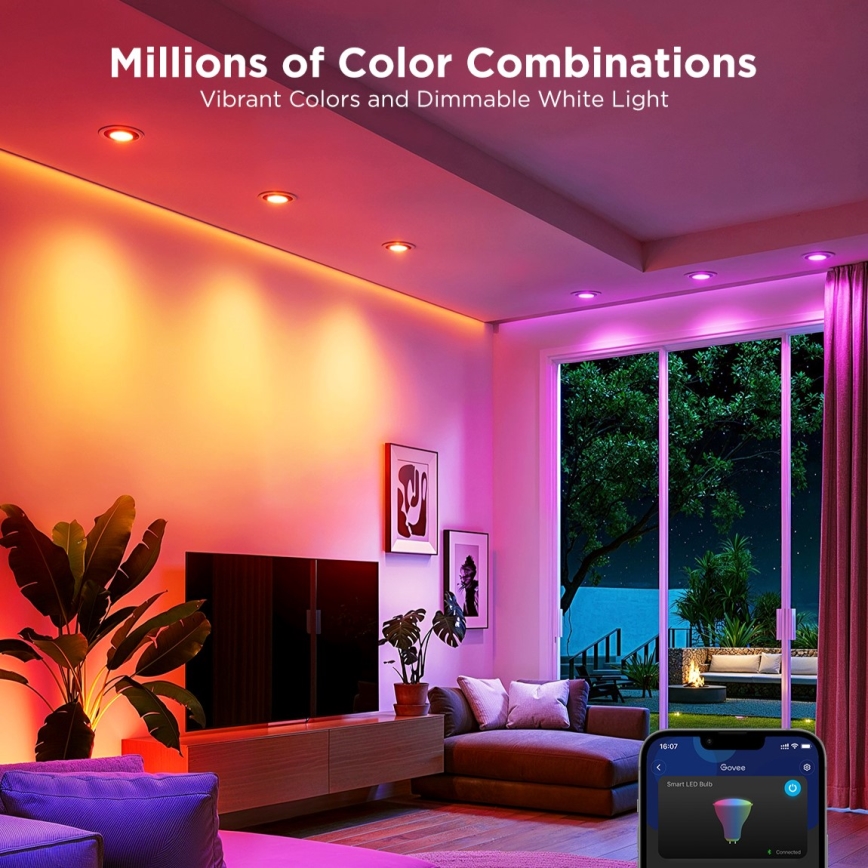 CONJUNTO 2x Lâmpadas LED RGBWW com regulação GU10/4,8W/230V 2700-6500K Wi-Fi - Govee