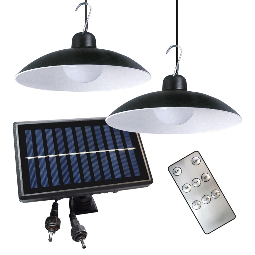 CONJUNTO 2x Luzes LED suspensas solares com sensor de anoitecer LED/6W/3,7V 2000 mAh IP44 + comando