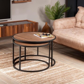 CONJUNTO 2x Mesa de apoio TAMBUR preto/castanho