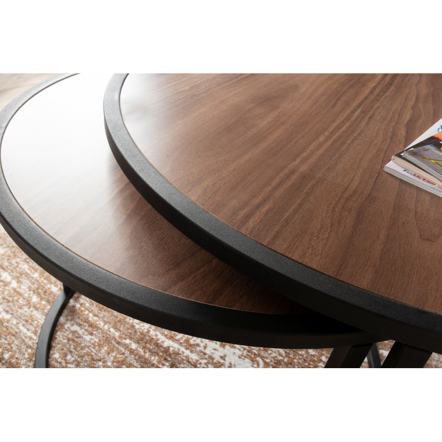 CONJUNTO 2x Mesa de apoio TAMBUR preto/castanho