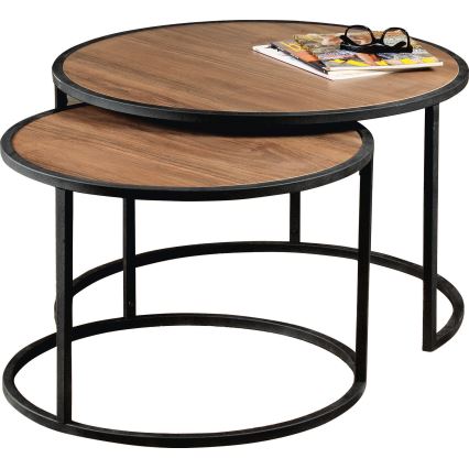 CONJUNTO 2x Mesa de apoio TAMBUR preto/castanho