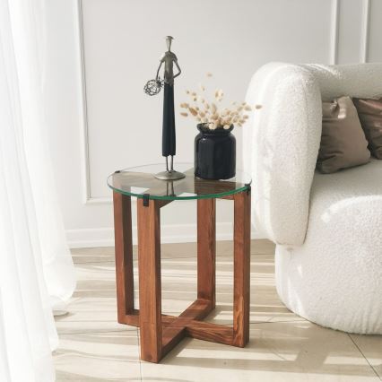 CONJUNTO 2x Mesa de cabeceira AMALFI diâmetro 40 cm castanho/transparente