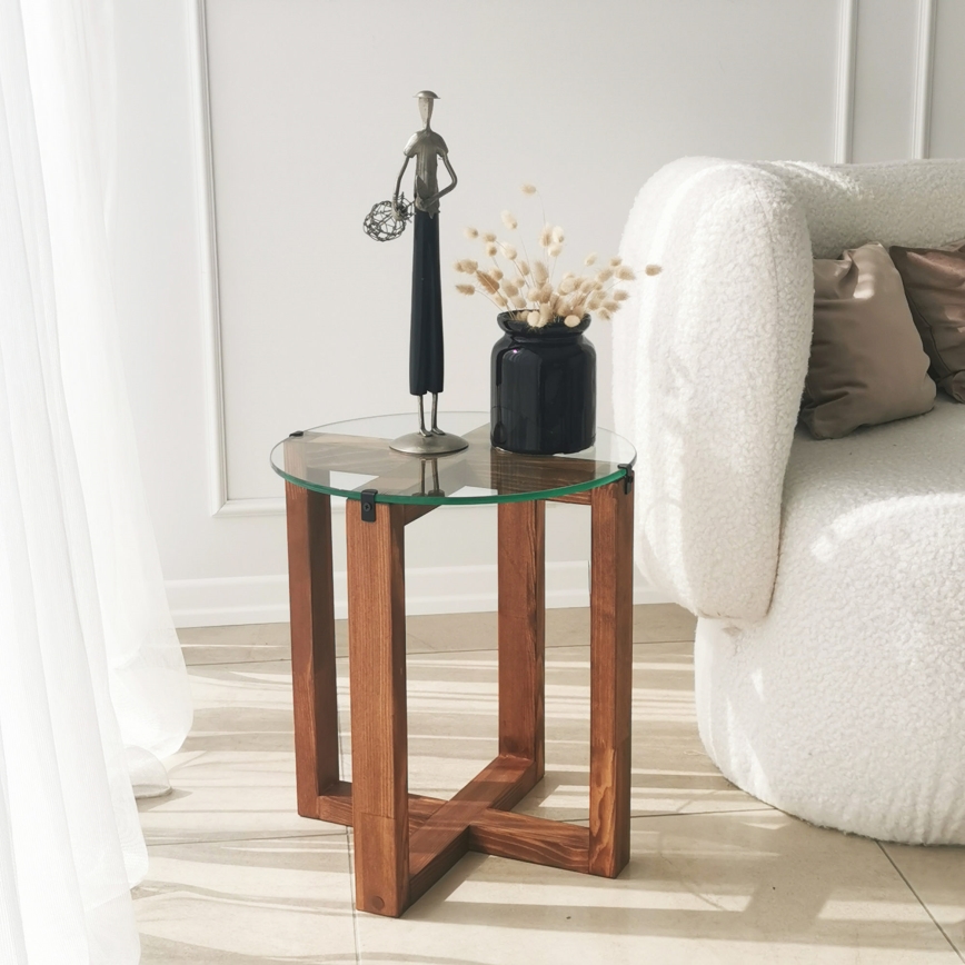 CONJUNTO 2x Mesa de cabeceira AMALFI diâmetro 40 cm castanho/transparente
