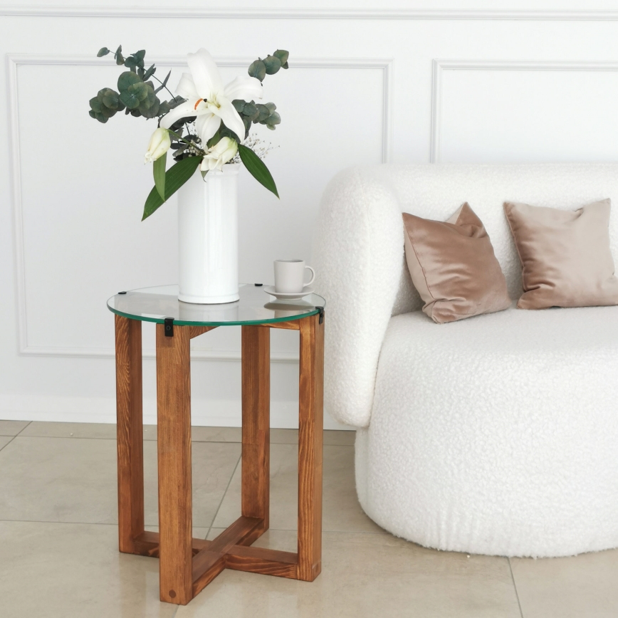 CONJUNTO 2x Mesa de cabeceira AMALFI diâmetro 40 cm castanho/transparente