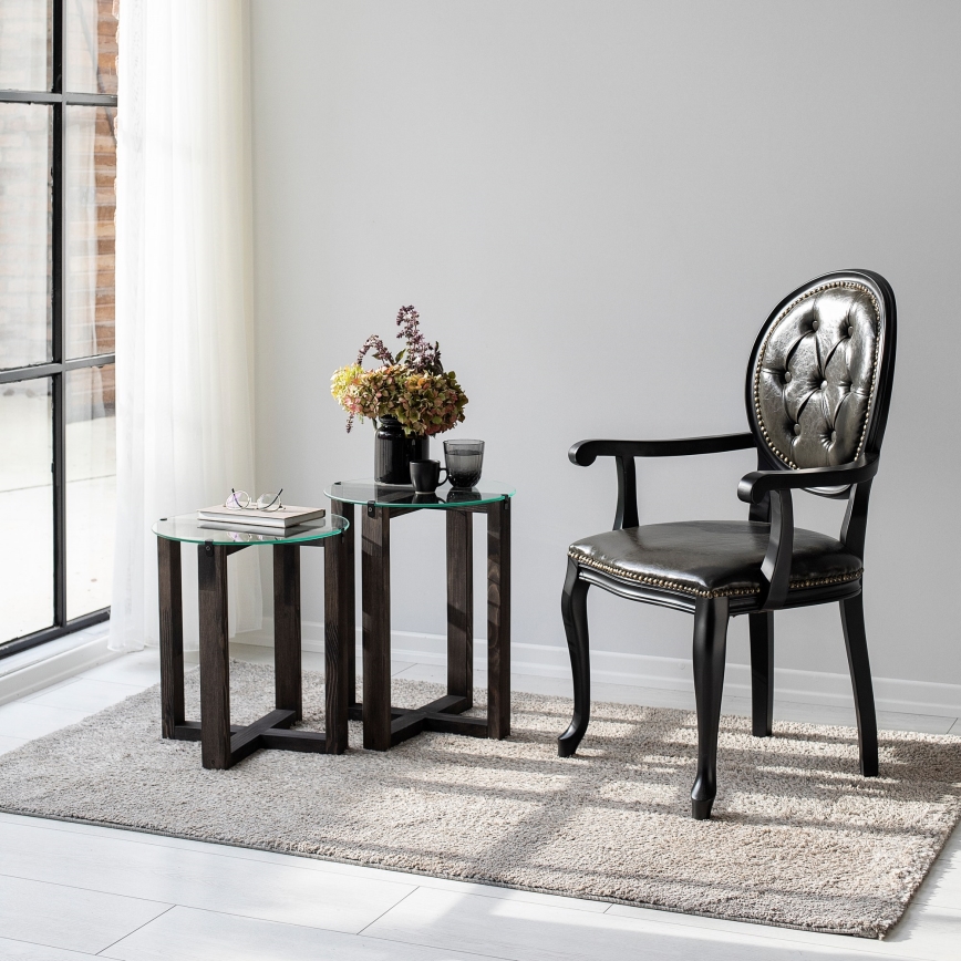 CONJUNTO 2x Mesa de cabeceira AMALFI diâmetro 40 cm pinho/transparente