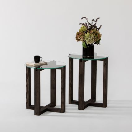 CONJUNTO 2x Mesa de cabeceira AMALFI diâmetro 40 cm pinho/transparente