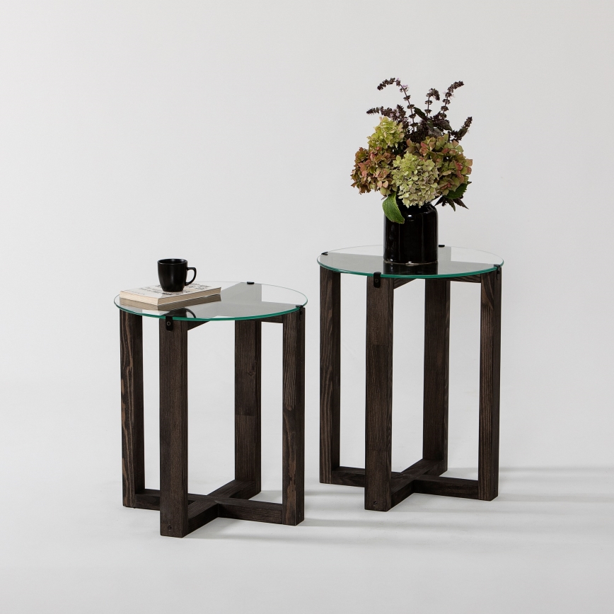 CONJUNTO 2x Mesa de cabeceira AMALFI diâmetro 40 cm pinho/transparente