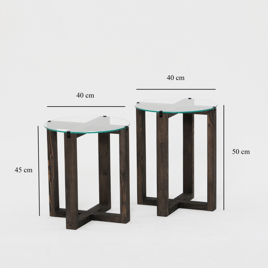 CONJUNTO 2x Mesa de cabeceira AMALFI diâmetro 40 cm pinho/transparente