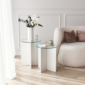 CONJUNTO 2x Mesa de cabeceira LILY diâmetro 40 cm branco/transparente