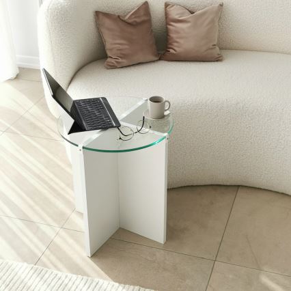 CONJUNTO 2x Mesa de cabeceira LILY diâmetro 40 cm branco/transparente