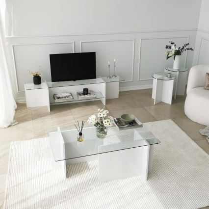 CONJUNTO 2x Mesa de cabeceira LILY diâmetro 40 cm branco/transparente