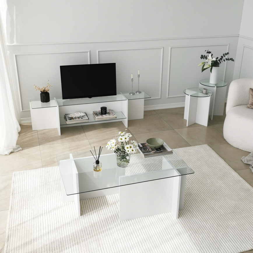 CONJUNTO 2x Mesa de cabeceira LILY diâmetro 40 cm branco/transparente
