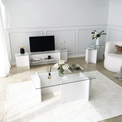 CONJUNTO 2x Mesa de cabeceira LILY diâmetro 40 cm branco/transparente