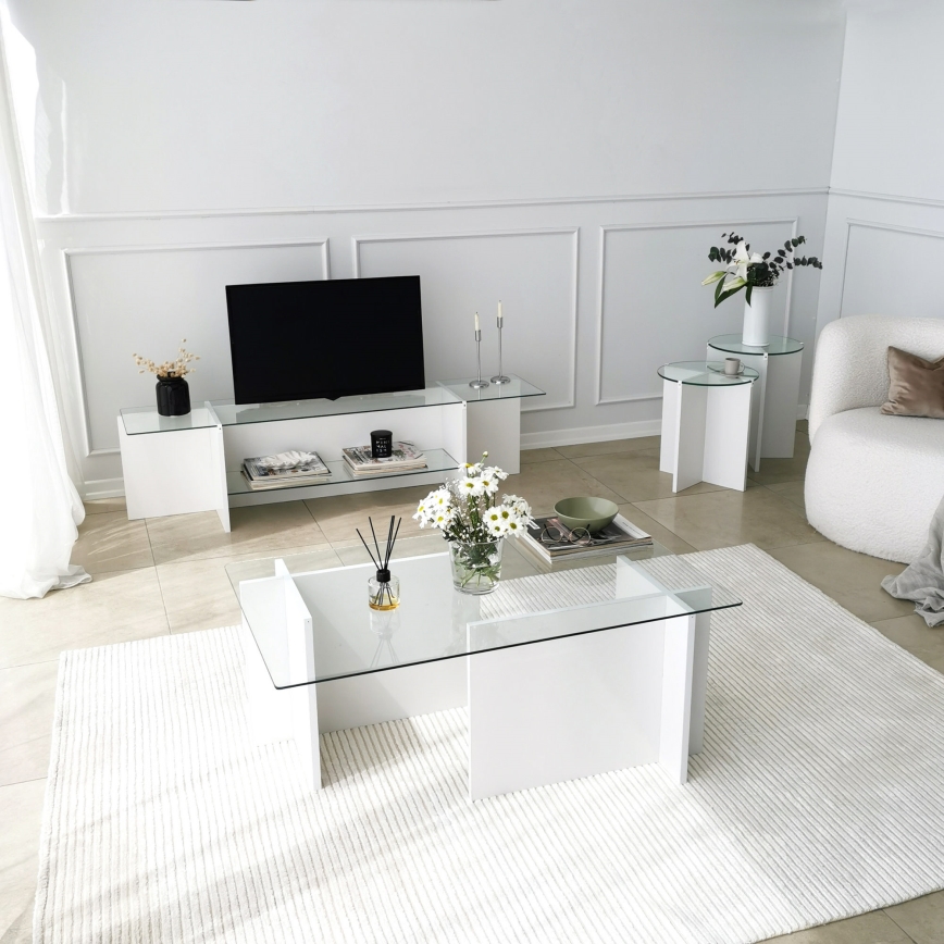 CONJUNTO 2x Mesa de cabeceira LILY diâmetro 40 cm branco/transparente