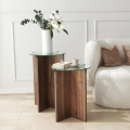 CONJUNTO 2x Mesa de cabeceira LILY diâmetro 40 cm castanho/transparente