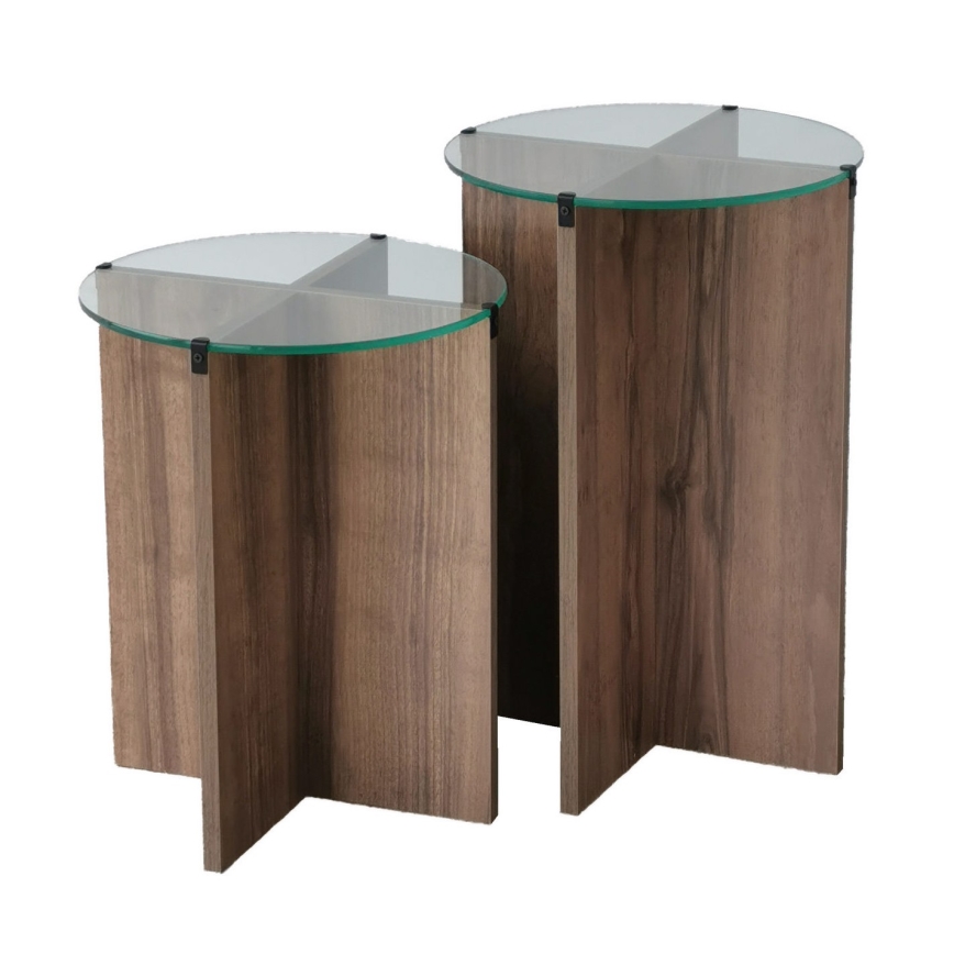 CONJUNTO 2x Mesa de cabeceira LILY diâmetro 40 cm castanho/transparente