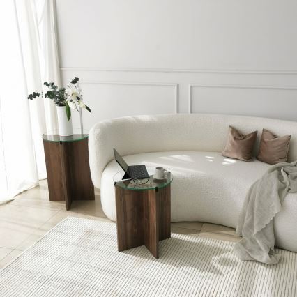 CONJUNTO 2x Mesa de cabeceira LILY diâmetro 40 cm castanho/transparente