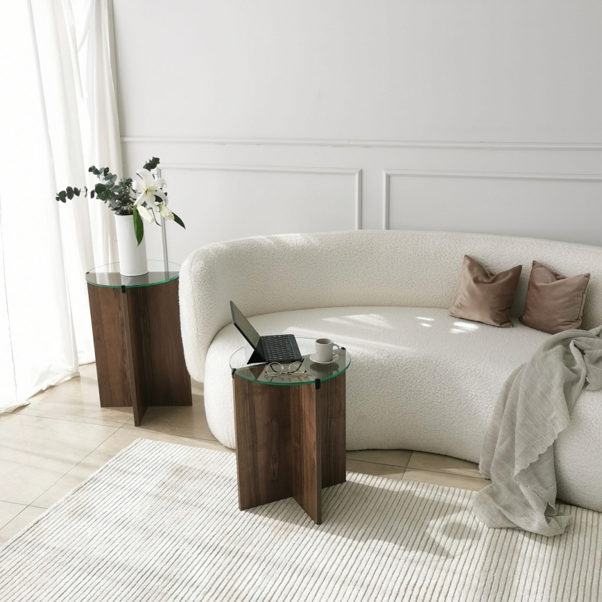 CONJUNTO 2x Mesa de cabeceira LILY diâmetro 40 cm castanho/transparente