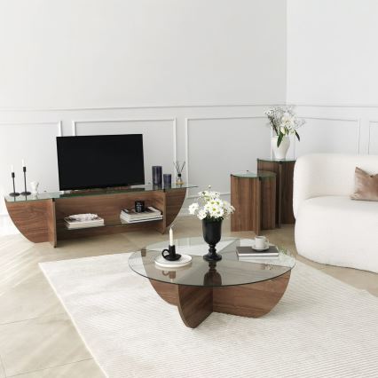 CONJUNTO 2x Mesa de cabeceira LILY diâmetro 40 cm castanho/transparente