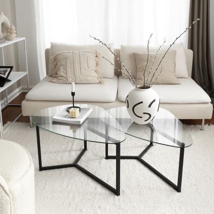 CONJUNTO 2x Mesa de centro BELLISIMO preto/transparente