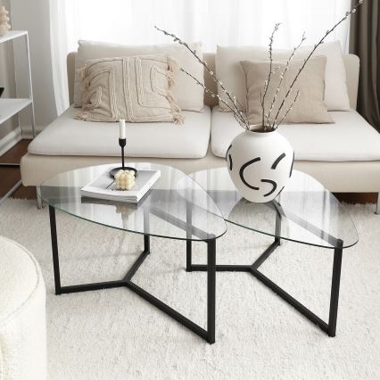 CONJUNTO 2x Mesa de centro BELLISIMO preto/transparente