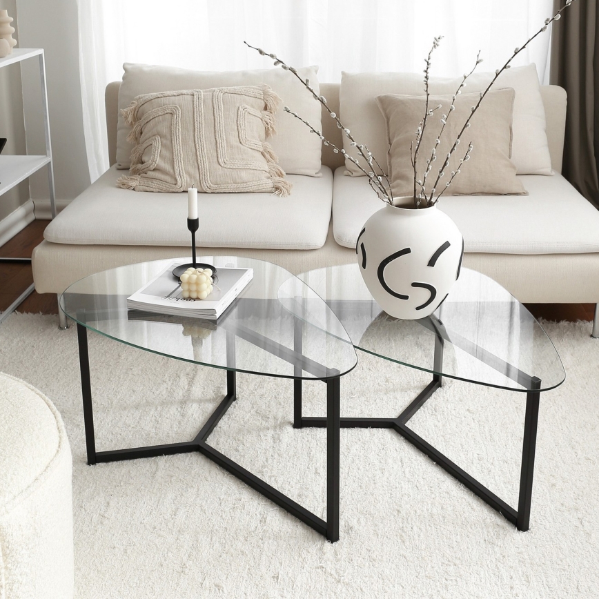 CONJUNTO 2x Mesa de centro BELLISIMO preto/transparente