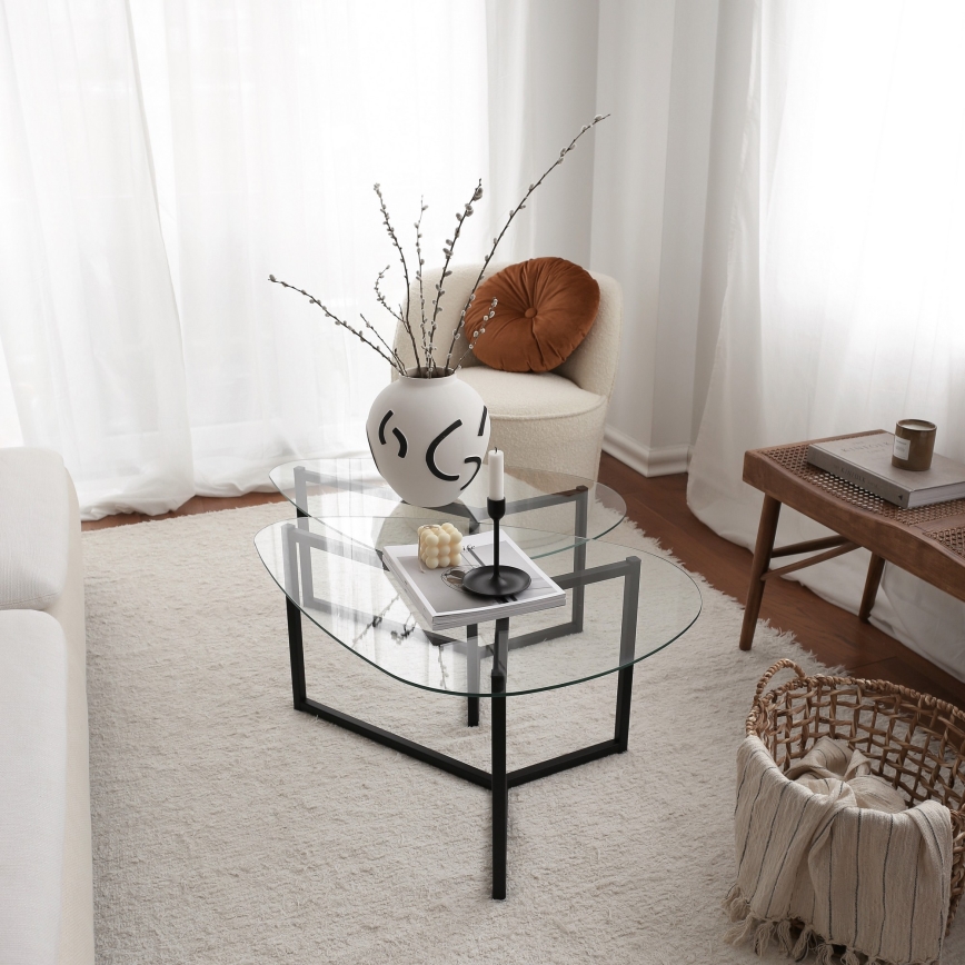 CONJUNTO 2x Mesa de centro BELLISIMO preto/transparente